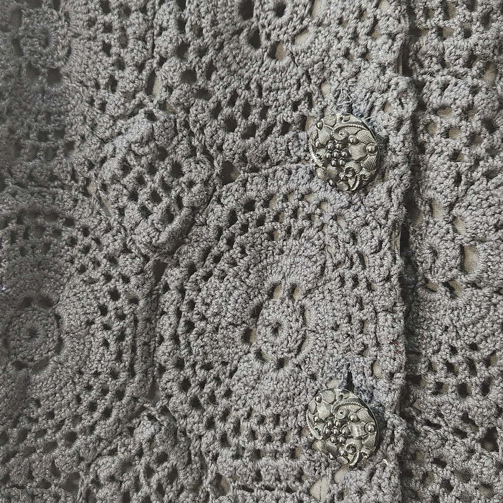 Vntg E. Clair Designs Crochet Blazer Black Medium View 3